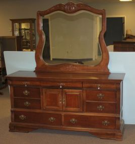 Contemporary Dresser with Mirror, Nine Drawers and Two Doors