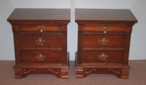 Pair of Contemporary Three Drawer Side Night Stands with Bracket Feet