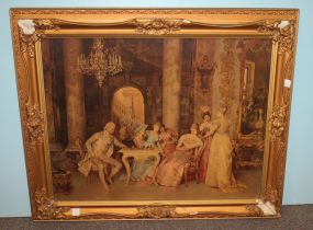 Print of Ladies and Gentleman in French Parlor Playing Chess