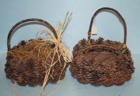 Pair of Round Pinecone Baskets with Handles