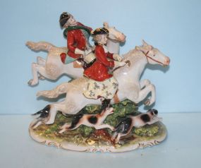 Large Porcelain Figurine of Two Englishmen on Horses with Dogs