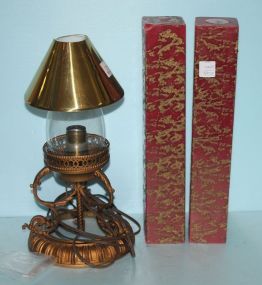 Brass Lamp with Chimney and Two Decorative Candles