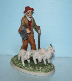 Bisque Figurine of Shepherd with Sheep