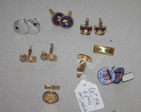 Six Pairs of Enameled and Gold Plated Vintage Men's Cufflinks