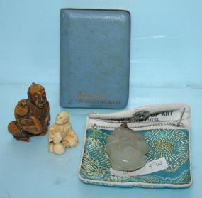 Two Netsukes, Jade Pendant and a Miniature Book