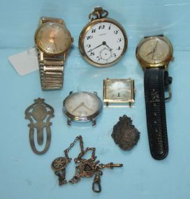 Group of Five Watches and Miscellaneous Jewelry Pieces