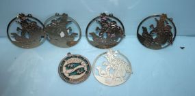 Five Norman Rockwell 1982 Christmas Ornaments and a Pisces Pendant