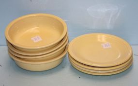 Set of Eight Yellow Homer Laughlin China Fiestaware Plates and Soup Bowls