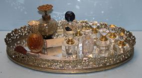 Vintage Dresser Tray with Various Size Perfume Bottles