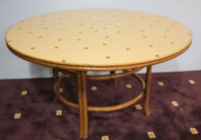 Round Table with Small Tile Top and a Bamboo Style Base