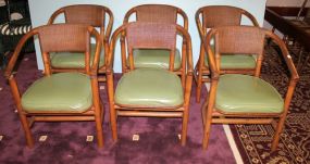 Set of Six Bamboo Style Arm Chairs with Faux Leather Seats