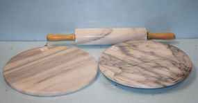 Round Marble Trivet, a Round Marble Piece and a Marble Rolling Pin