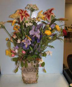 Resin Architectural Vase With Floral Arrangement