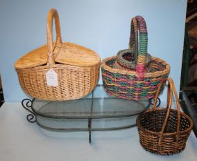 Two Tier Oval Glass Display and Five Baskets