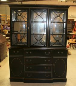 Two Part Black Lacquer China Cabinet