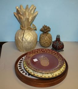 Grouping of Glass Vases, Covered Jars, a Pineapple Ceramic Tureen, Plates, and Trays