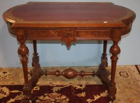 Burl Walnut Victorian Parlor Table with Drawer
