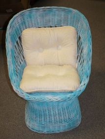 Painted Pale Blue Wicker Club Chair
