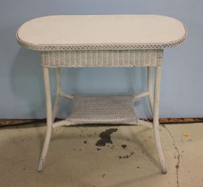 White Wicker Table with Wood Top