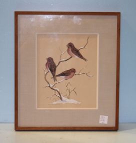 Watercolor of Purple Finches, signed Ed Brundage 1963