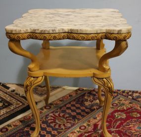 Carved French Scalloped Top Marble Top Lamp Table