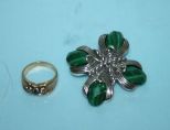 10kt. Gold Ring along with a .925 Broach with Malachite