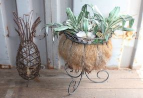 Metal Pineapple and Flower Pot