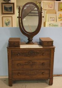 Walnut Victorian Marble Insert Dresser with Wishbone Mirror