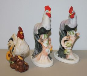 Three Rooster Figurines
