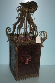 19th Century Square Purple Bubble Glass Hanging Hall Fixture
