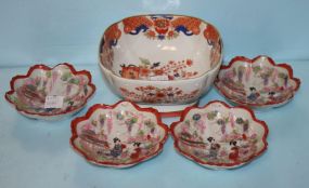 Four Vintage Japanese Berry Bowls and a Square Dish