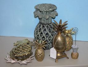 Three Brass Trivets, Several Brass Pineapples and a Resin Pineapple Base