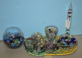 Pineapple Tray, Glass Vases, a Heart, Marbles and a Candle Decoration