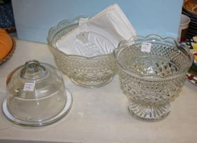 Small Covered Glass Dish, a Bowl, a Compote, and a Napkin Holder