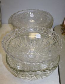 Three Pressed Glass Punch Bowls and a Glass Center Compote