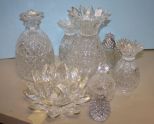 Pressed Glass Pineapple Candleholders and Covered Jars