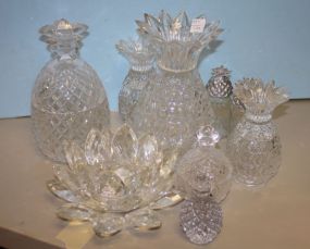 Pressed Glass Pineapple Candleholders and Covered Jars