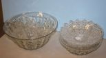 Pressed Glass Punch Bowl and Cups with Three Bowls