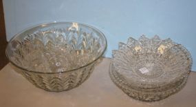 Pressed Glass Punch Bowl and Cups with Three Bowls