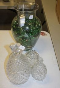 Glass Vase with Beads and Glass Covered Pineapple Jars
