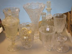 Group of Glass Vases, Decanters, and a Covered Candy Dish