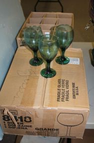 Nineteen Green with Gold Tim Libbey Glasses and Five Blue Glasses