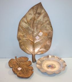 Vintage Farber & Shelvin Plate in Aluminum Frame, Decorative Leaf Tray, and Decorative Silver Plate Leaf Tray