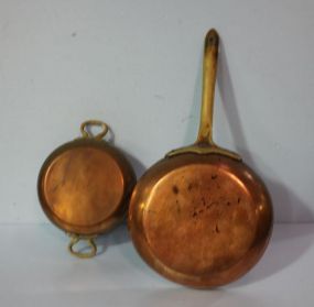 Two Made in Italy Two Handle Copper Pan with Brass Handles