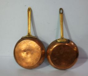 Two Copper Pans with Brass Handle