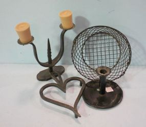 Candlesticks, Trivet and Basket Tin candlestick 5 1/2