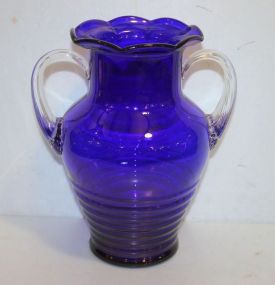 Cobalt Glass Vase with Clear Handles