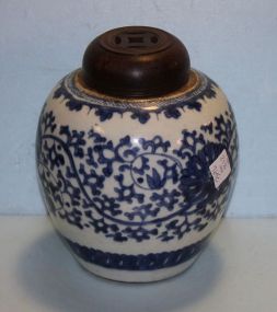 Chinese Blue and White Ginger Jar with Wooden Lid