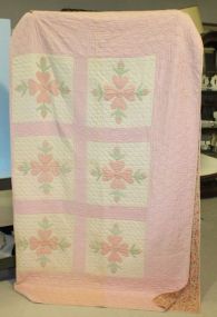 Two Quilts Vintage Quilt, pink with flowers along with other vintage applique quilt, each for standard bed