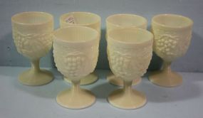 Set of Six Cable and Grape Milk Glass Goblets